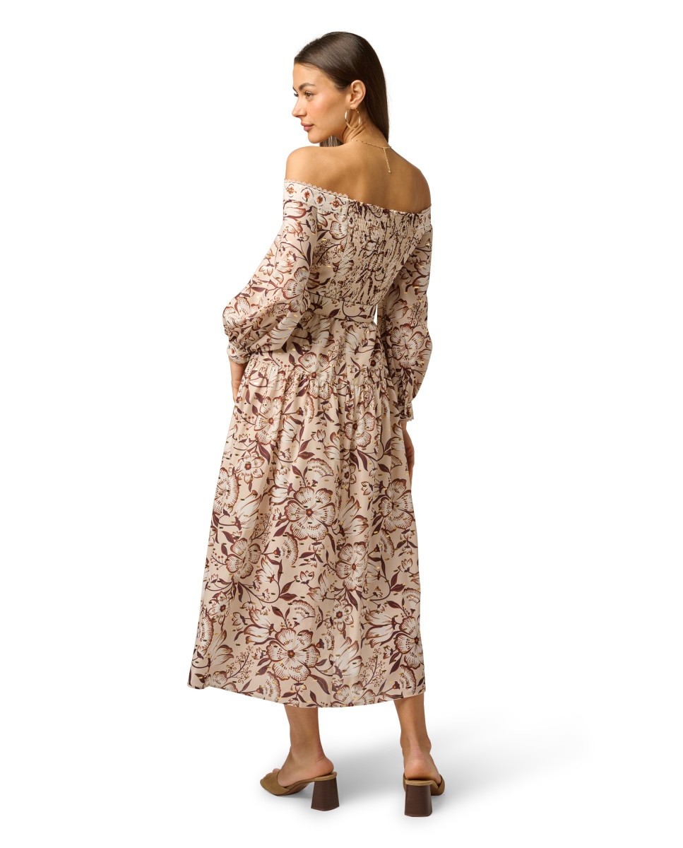 Vestido floral de manga larga con cinturón - Adrianna Papell - Beige Beige-2