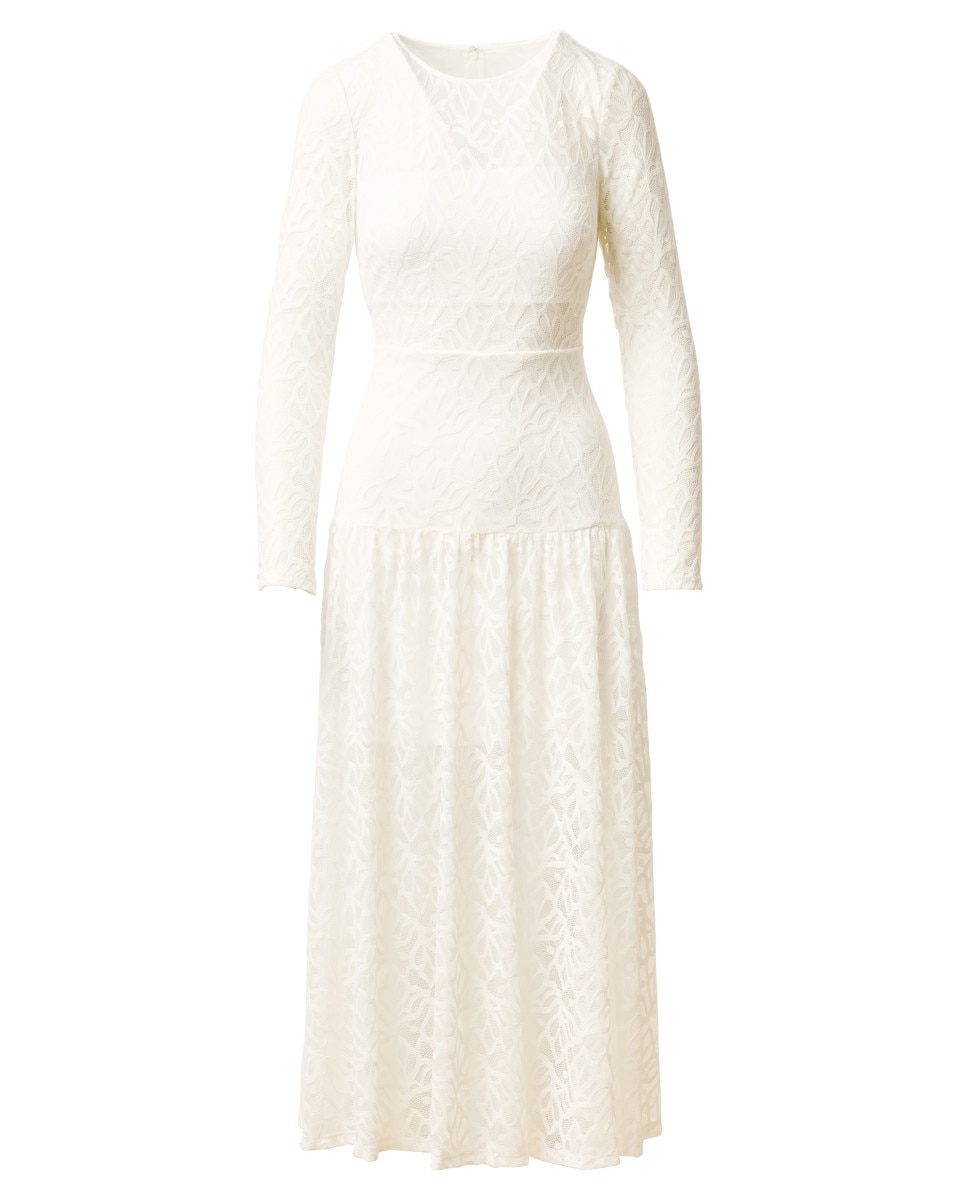 Imagen 5 de Vestido de encaje semi transparente de manga larga - Adrianna Papell - Blanco Blanco
