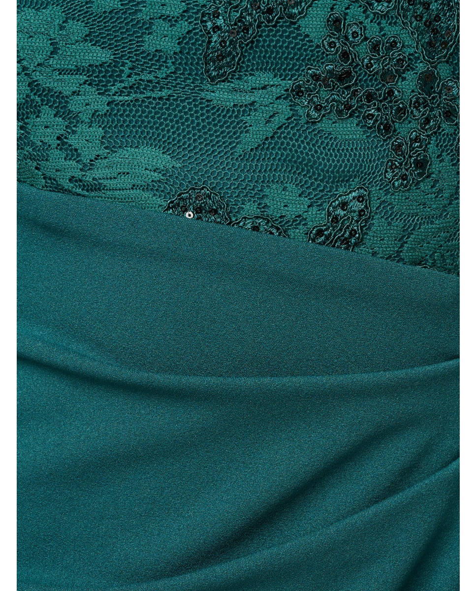 Vestido midi con encaje, abertura y mangas acampanadas - Adrianna Papell - Verde Verde-4