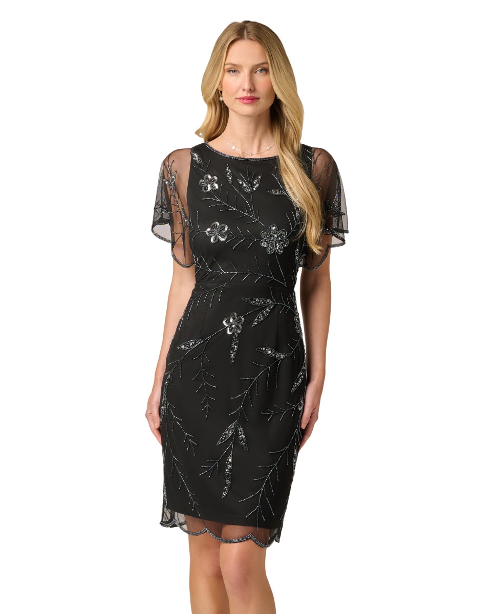 Vestido midi con bordado floral y mangas vaporosas - Adrianna Papell - Negro Negro-1