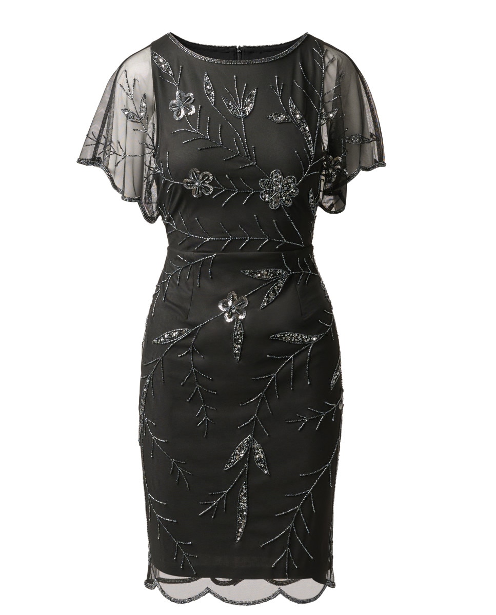 Vestido midi con bordado floral y mangas vaporosas - Adrianna Papell - Negro Negro-4