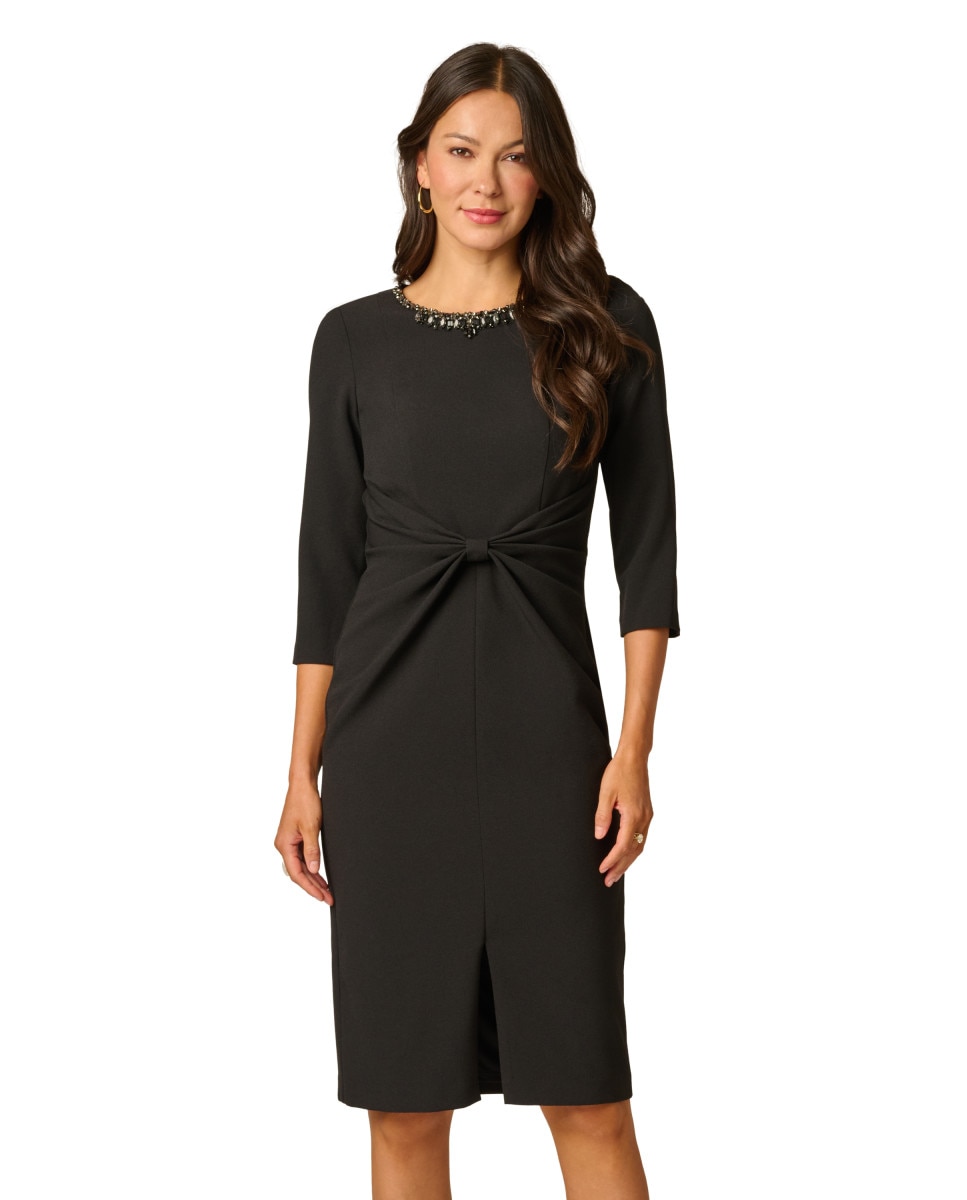 Vestido entallado con pedrería y drapeado - Adrianna Papell - Negro Negro-1
