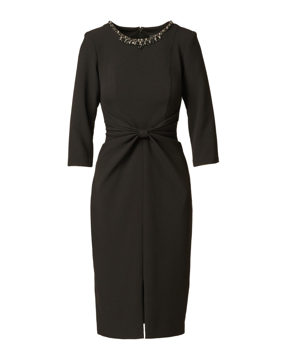 Vestido entallado con pedrería y drapeado - Adrianna Papell - Negro Negro-5