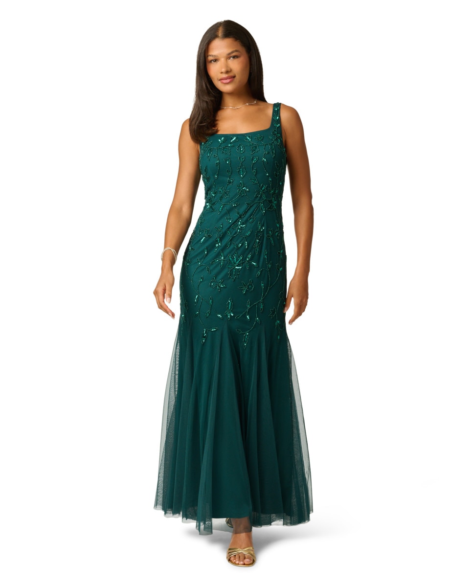 Vestido largo con pedrería bordada y falda sirena - Adrianna Papell - Verde Verde-1