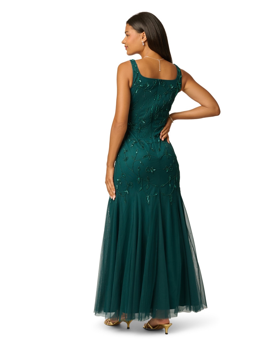Vestido largo con pedrería bordada y falda sirena - Adrianna Papell - Verde Verde-2