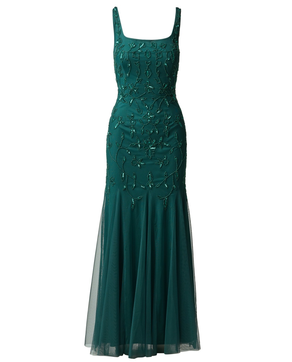 Vestido largo con pedrería bordada y falda sirena - Adrianna Papell - Verde Verde-5