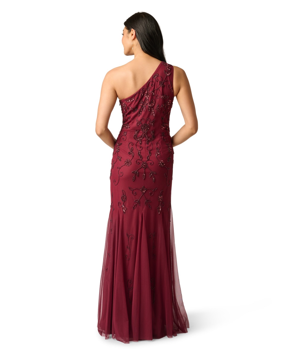 Vestido largo con bordado floral y vuelo - Adrianna Papell - Rojo Rojo-2