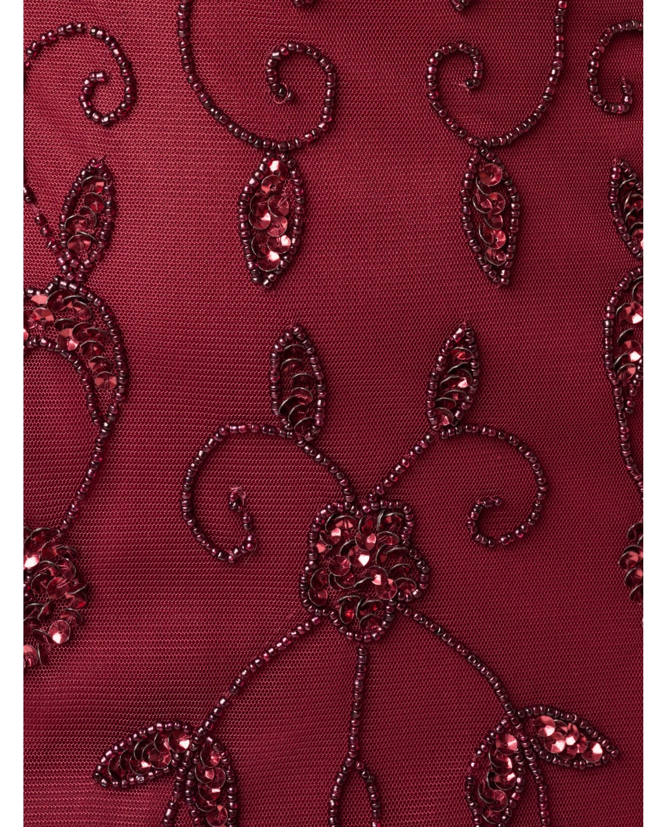 Vestido largo con bordado floral y vuelo - Adrianna Papell - Rojo Rojo-4