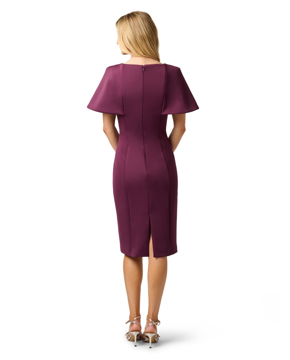 Vestido midi con capa, aplique floral y corte recto - Adrianna Papell - Morado Morado-2