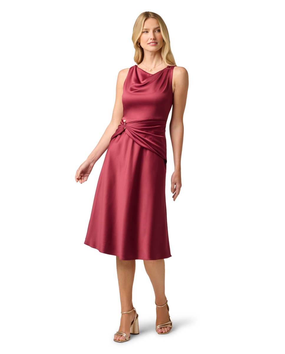 Vestido drapeado sin mangas - Adrianna Papell - Granate Granate-3