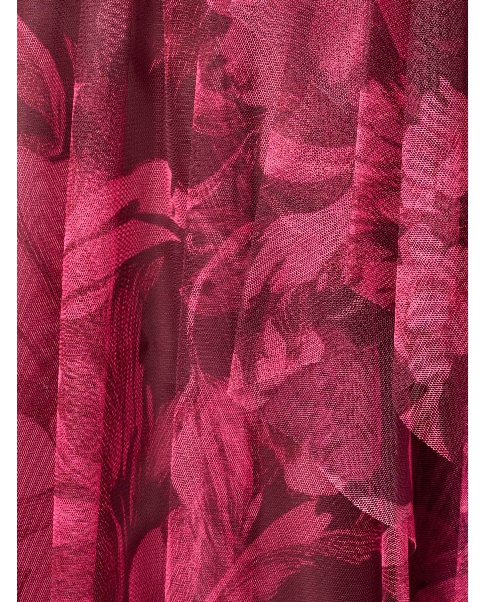 Vestido largo con escote asimétrico, estampado floral y tul - Adrianna Papell - Rojo Rojo-4