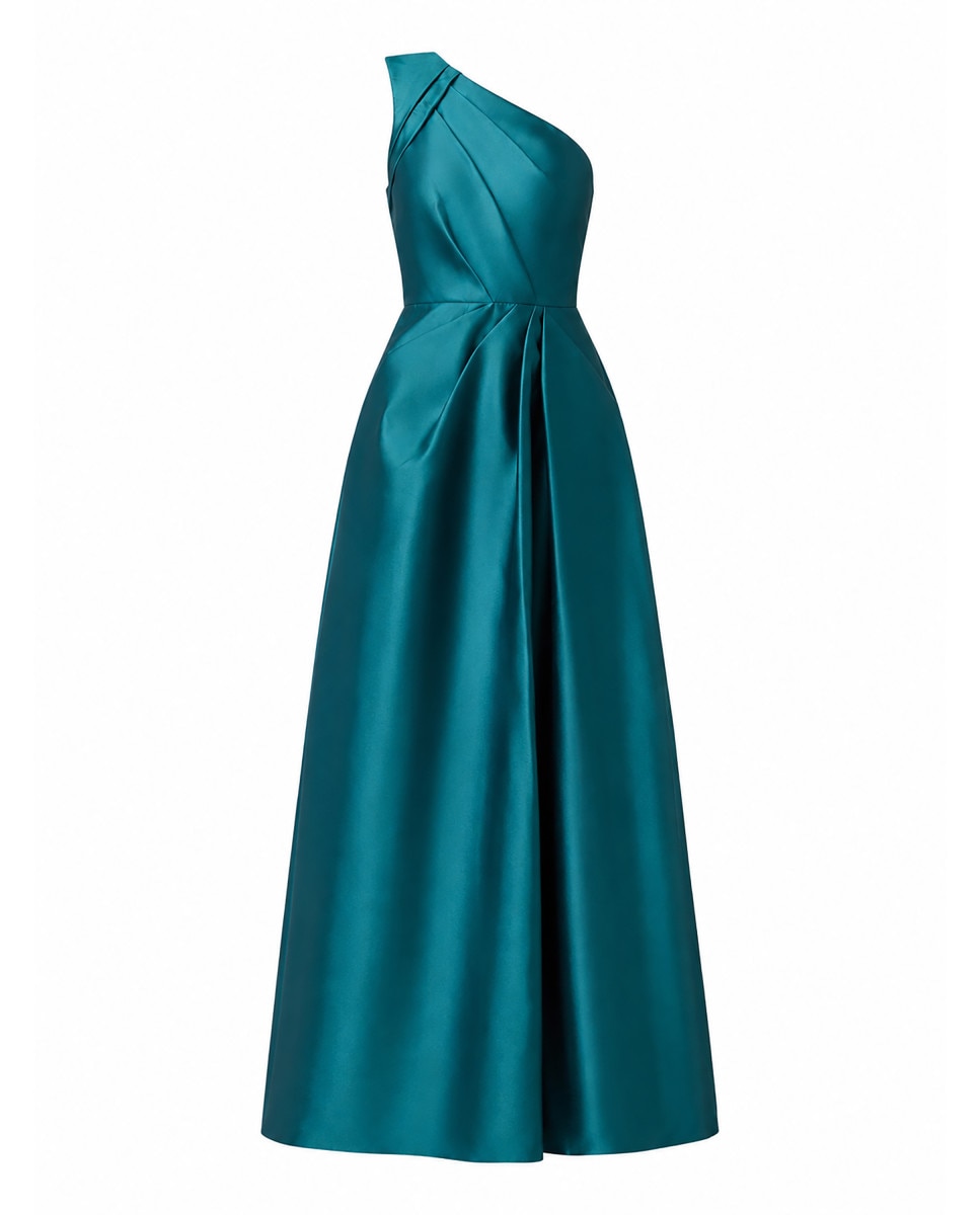 Vestido largo con escote asimétrico, pliegues y abertura - Adrianna Papell - Verde Verde-5