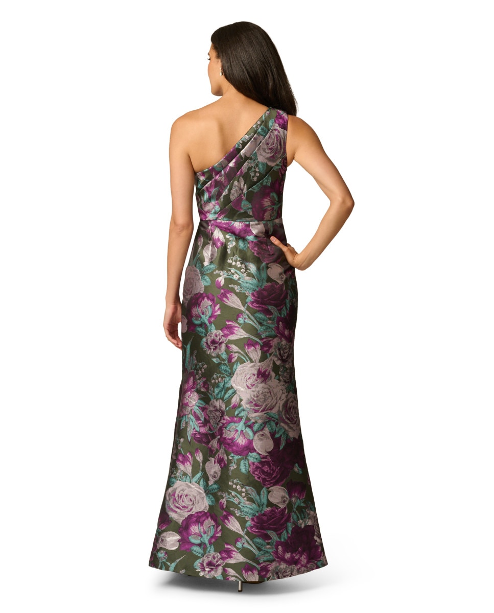 Vestido largo con escote asimétrico y volante - Adrianna Papell - Multicolor Multicolor-2