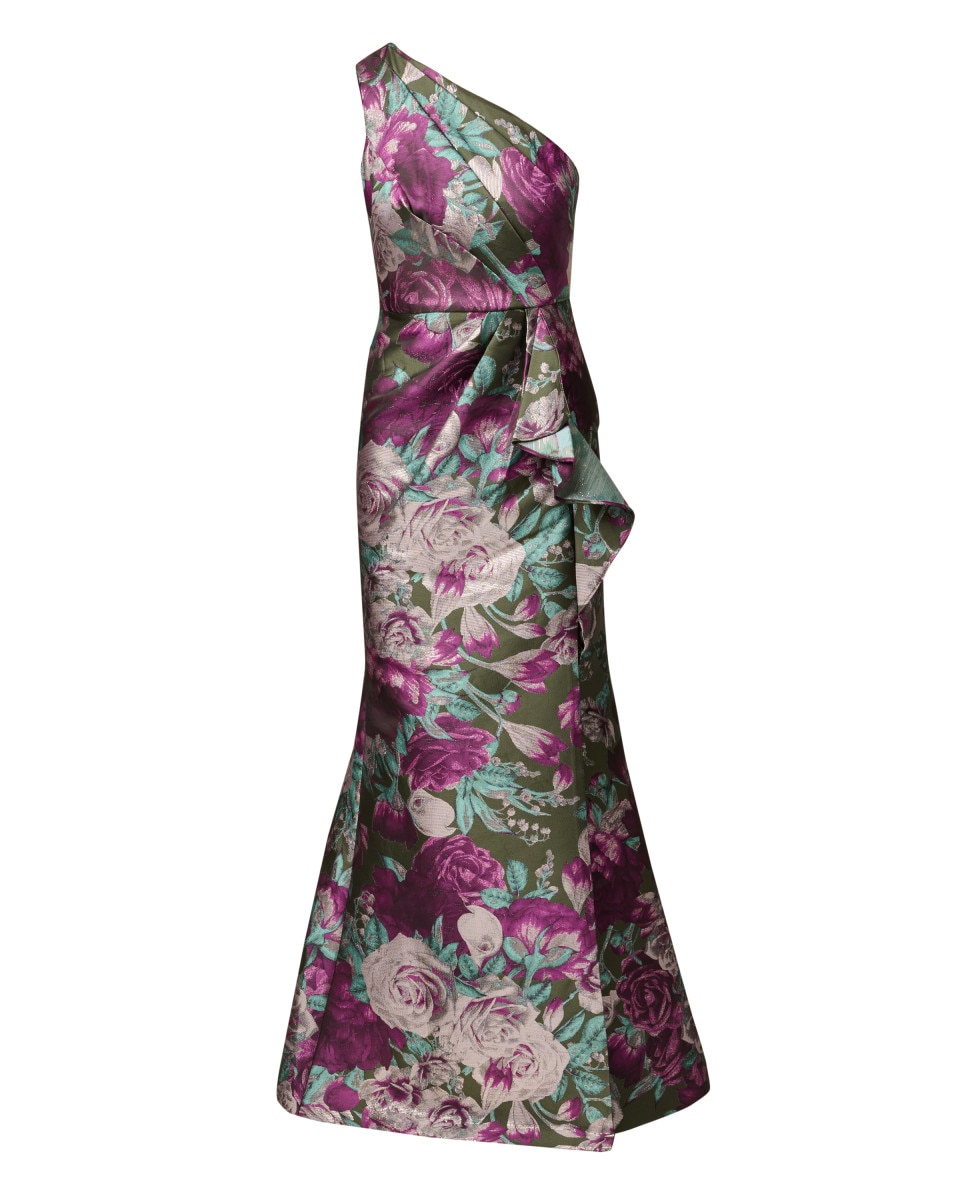 Vestido largo con escote asimétrico y volante - Adrianna Papell - Multicolor Multicolor-5