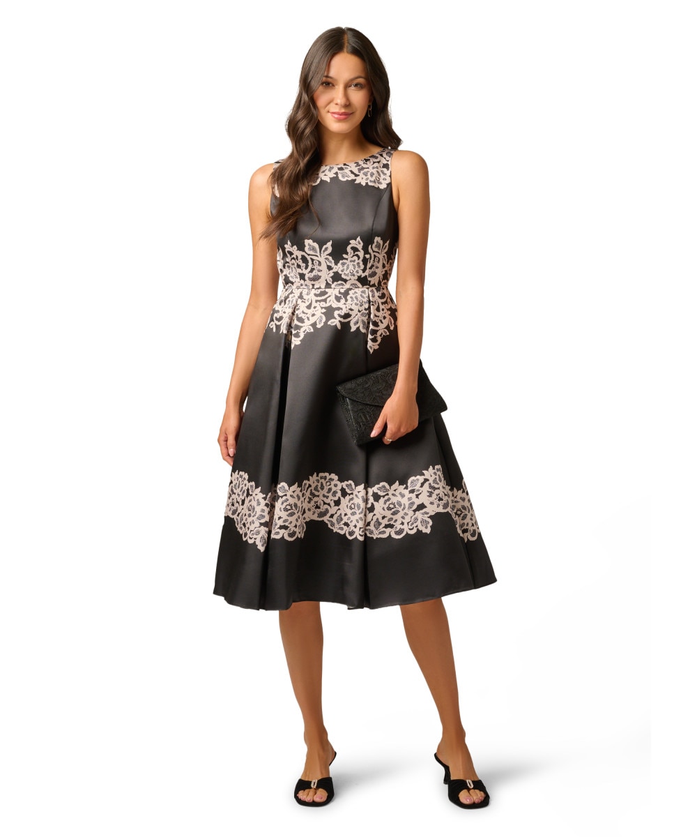 Vestido sin mangas con estampado de encaje - Adrianna Papell - Negro Negro-3