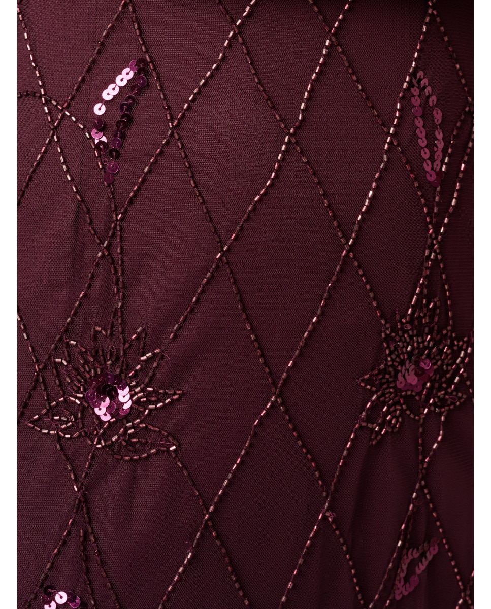 Vestido largo con tul y pedrería brillante - Adrianna Papell - Granate Granate-5
