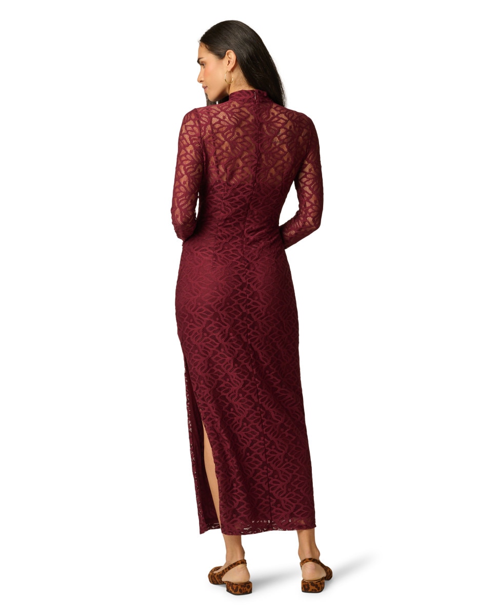 Vestido largo con encaje, cuello alto - Adrianna Papell - Rojo Rojo-2