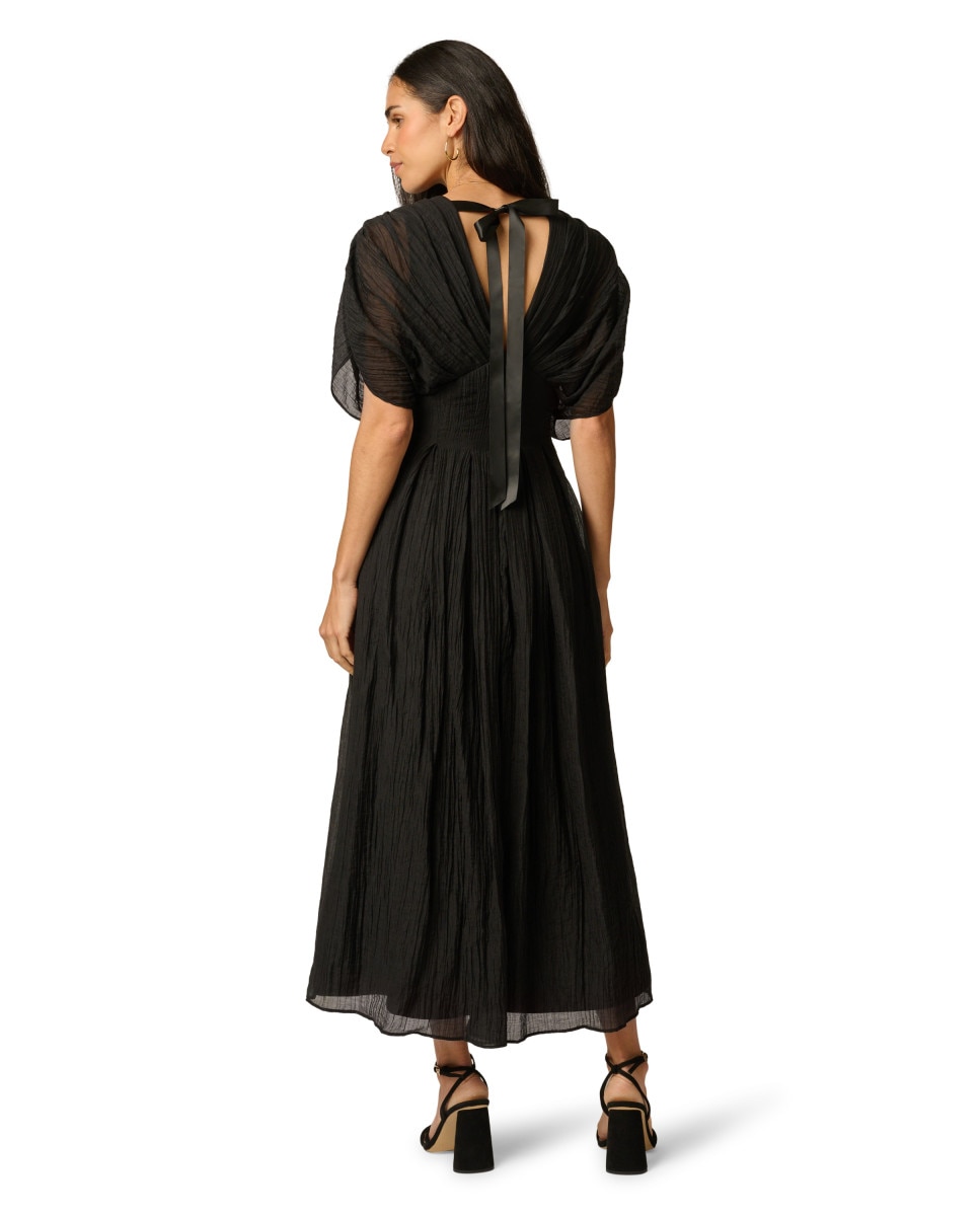Vestido largo plisado con escote en v - Adrianna Papell - Negro Negro-2