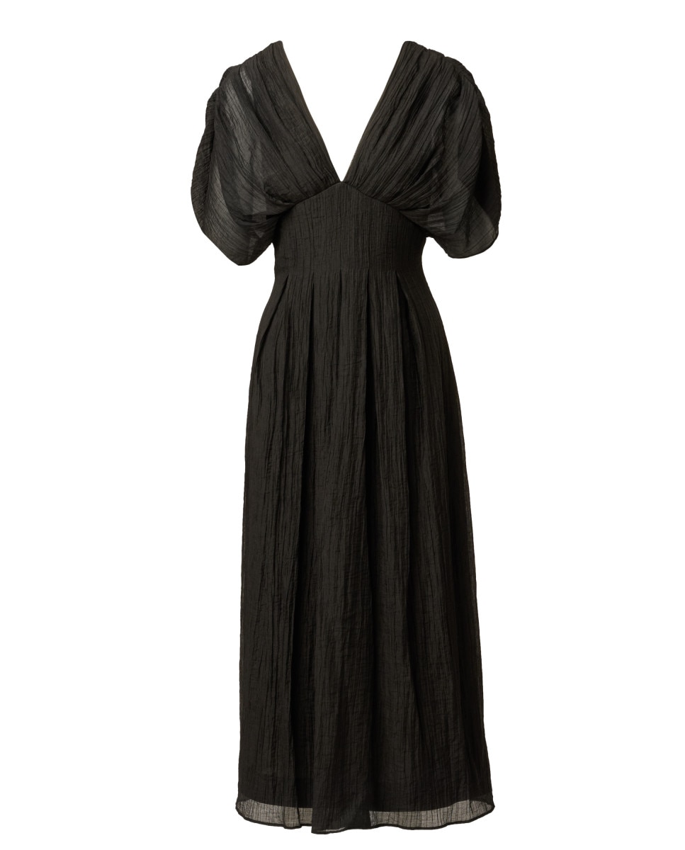 Vestido largo plisado con escote en v - Adrianna Papell - Negro Negro-4