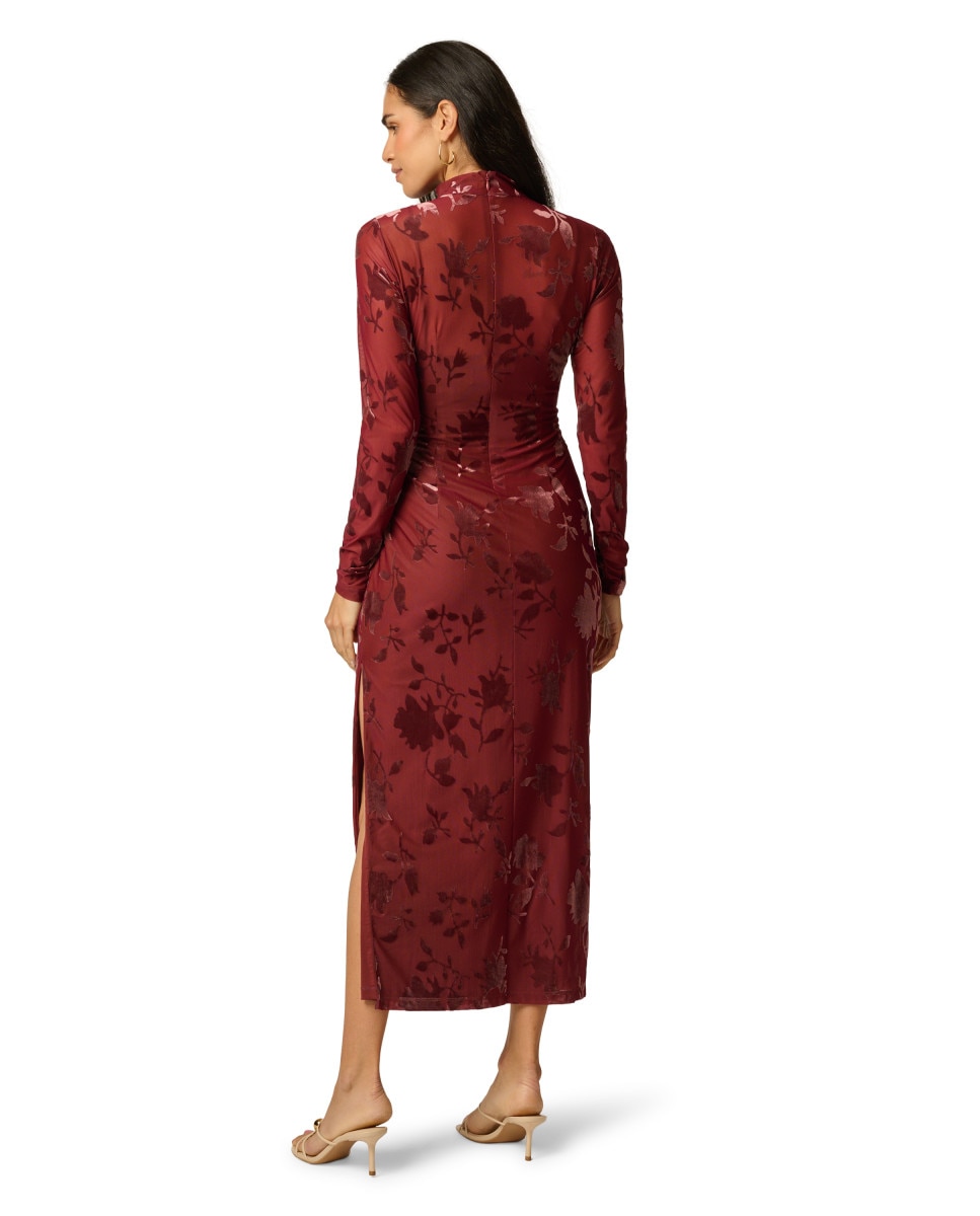 Vestido midi con cuello alto y fruncido - Adrianna Papell - Marrón Marrón-2