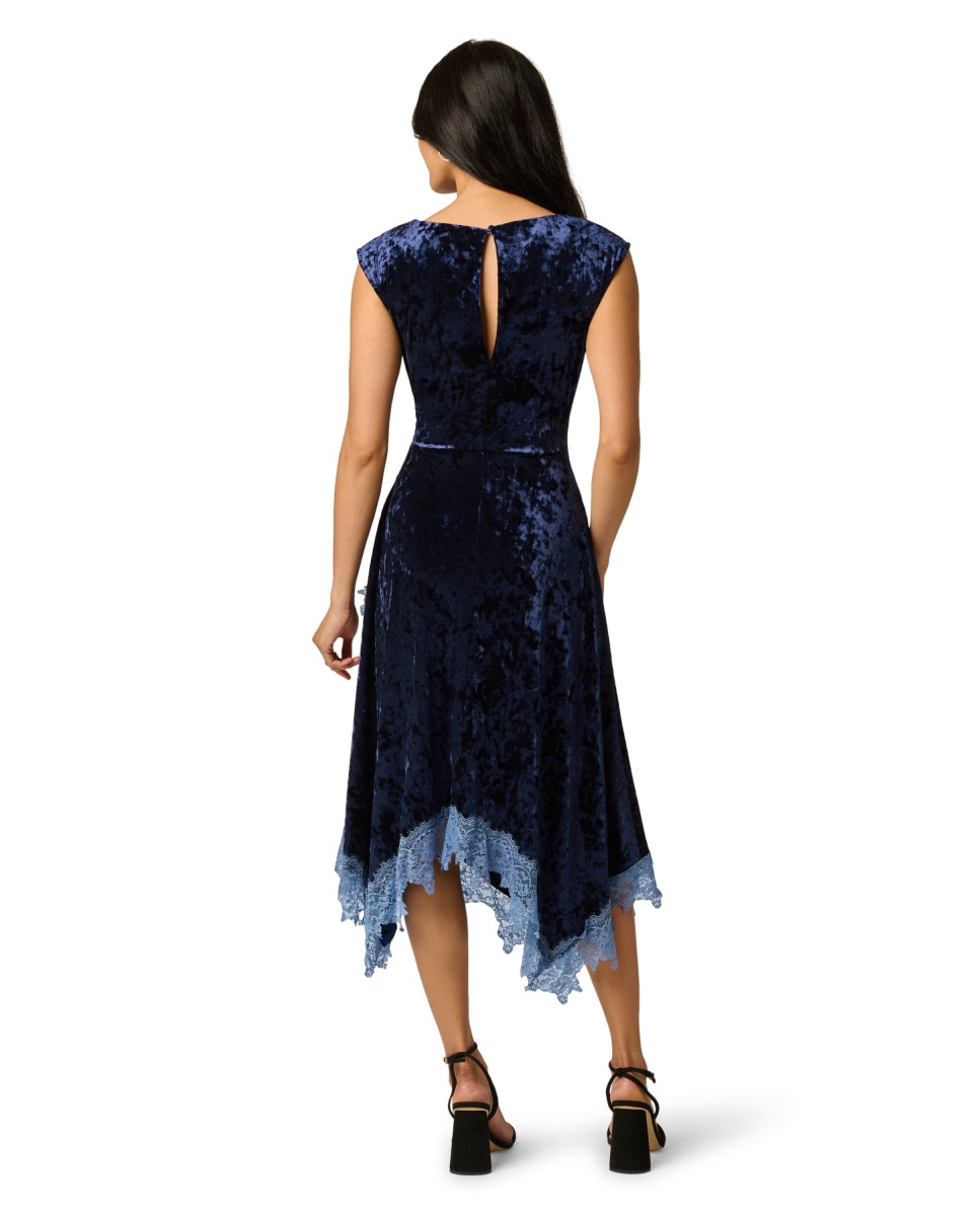 Vestido de terciopelo con detalles de encaje - Adrianna Papell - Azul Azul-2