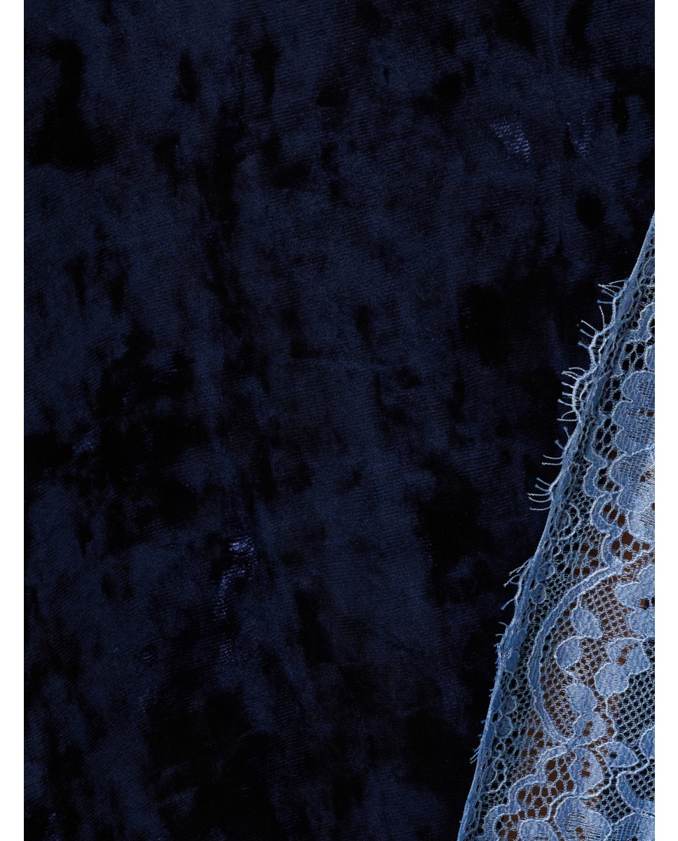 Vestido de terciopelo con detalles de encaje - Adrianna Papell - Azul Azul-4