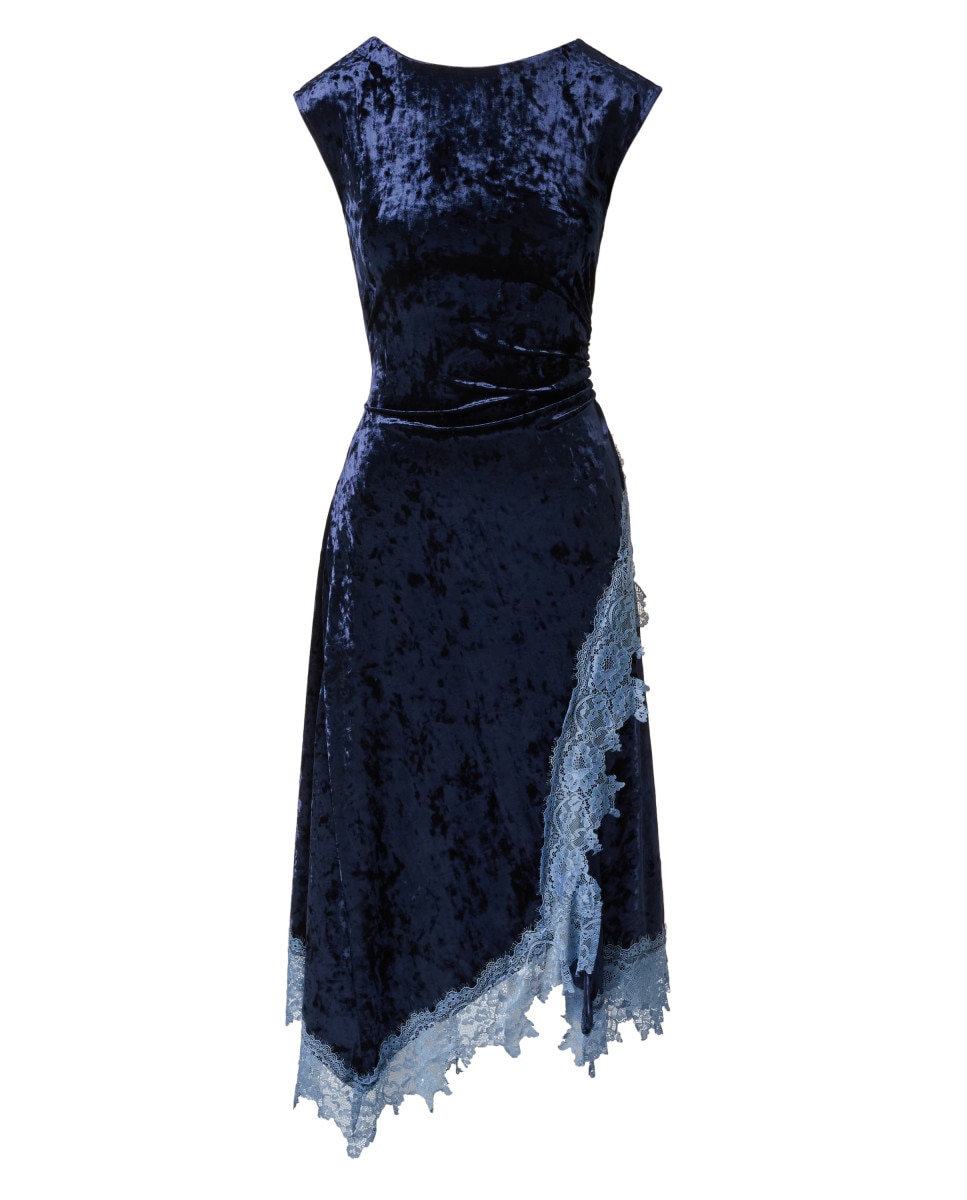 Vestido de terciopelo con detalles de encaje - Adrianna Papell - Azul Azul-5