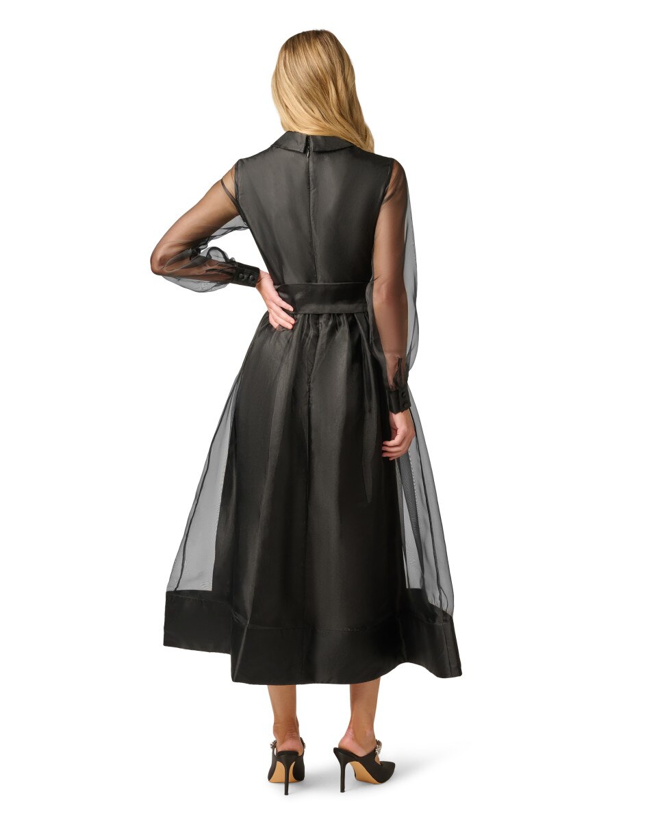 Vestido midi con mangas transparentes y lazada - Adrianna Papell - Negro Negro-2