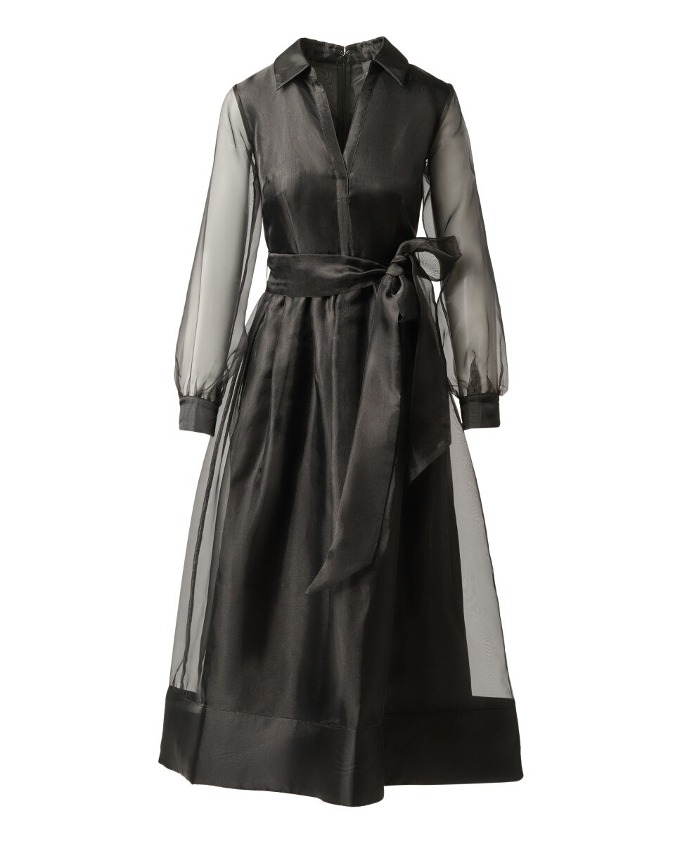 Vestido midi con mangas transparentes y lazada - Adrianna Papell - Negro Negro-5