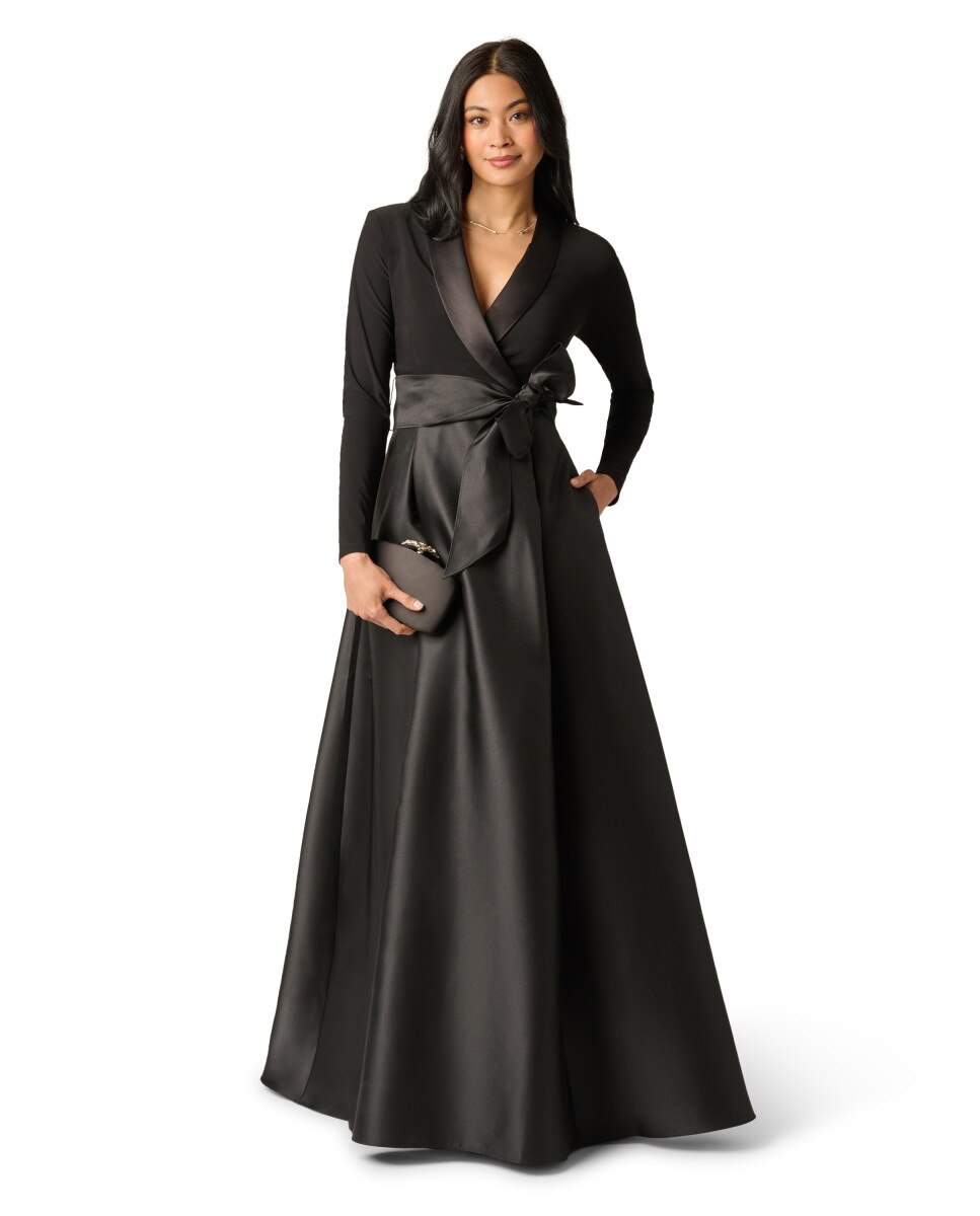 Vestido largo con escote cruzado, lazada y falda amplia - Adrianna Papell - Negro Negro-3