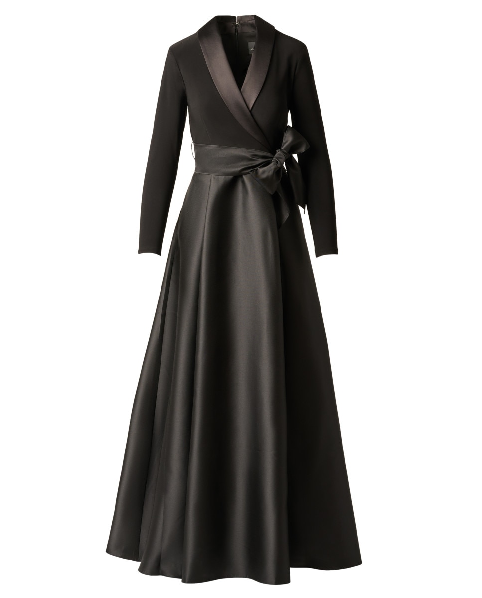 Vestido largo con escote cruzado, lazada y falda amplia - Adrianna Papell - Negro Negro-5