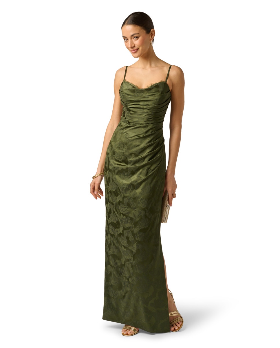 Vestido columna drapeado con tirantes - Adrianna Papell - Verde Verde-3