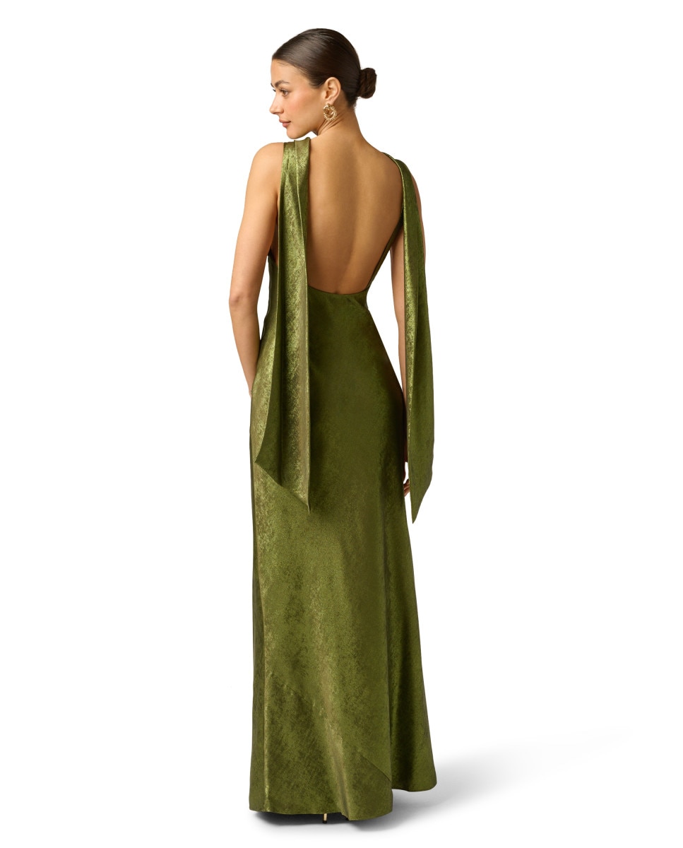 Vestido efecto metalizado con escote drapeado - Adrianna Papell - Verde Verde-2