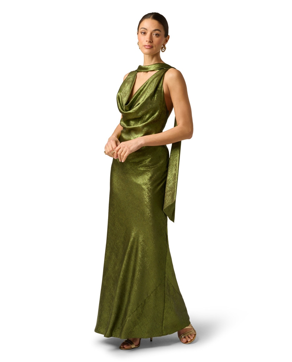 Vestido efecto metalizado con escote drapeado - Adrianna Papell - Verde Verde-3