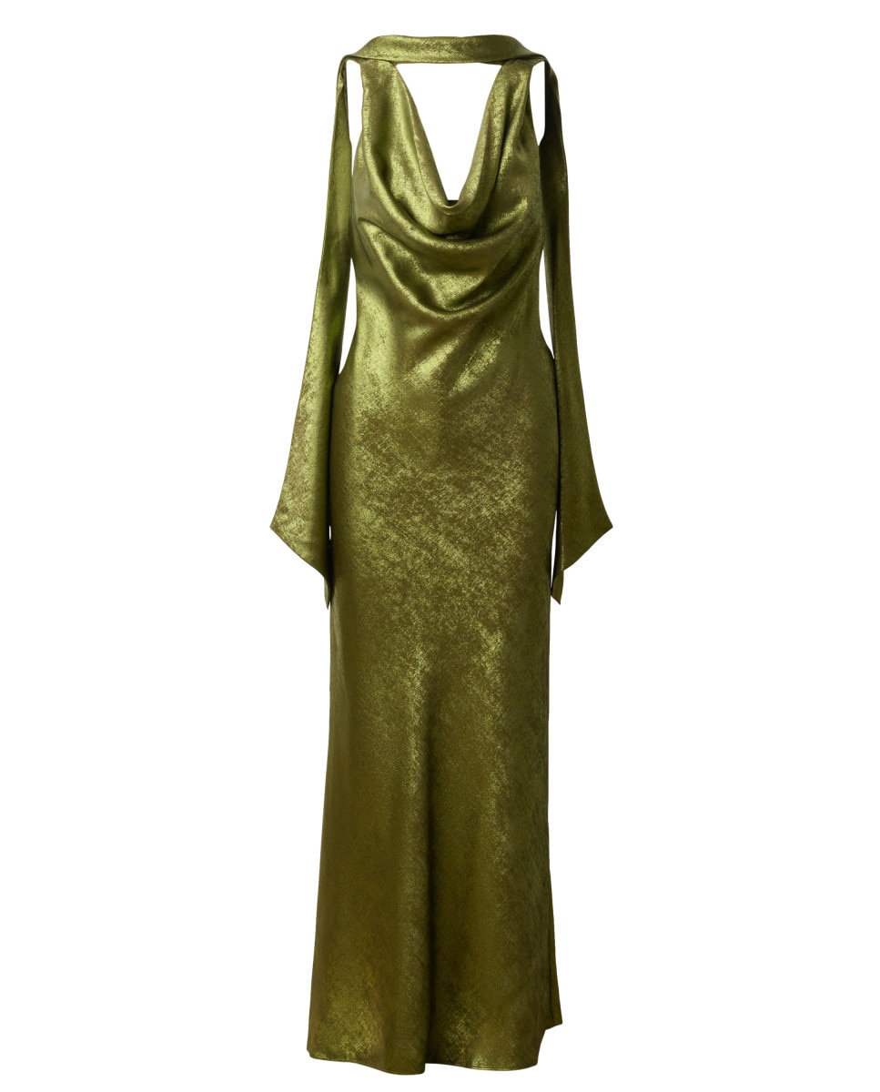 Vestido efecto metalizado con escote drapeado - Adrianna Papell - Verde Verde-4