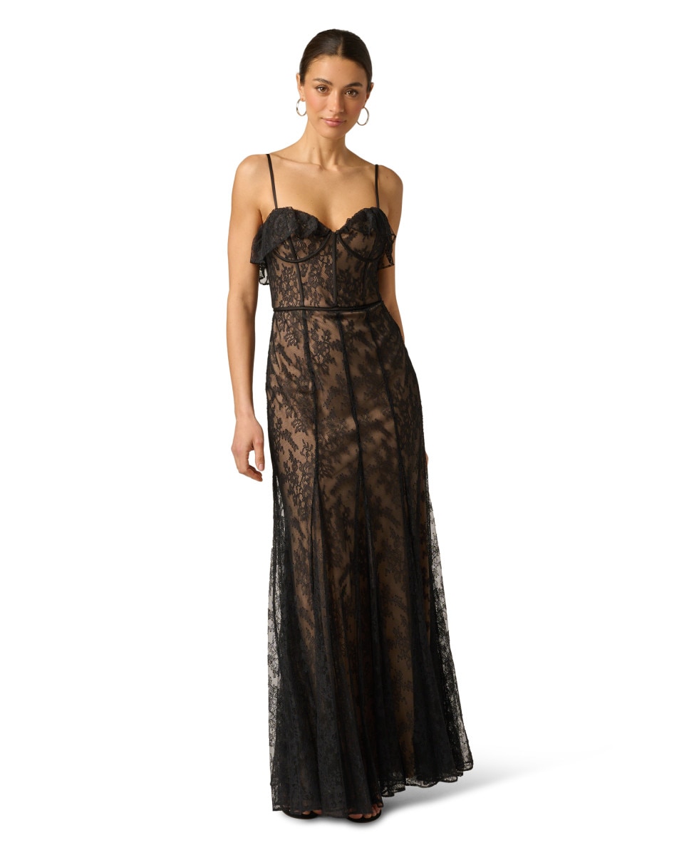 Imagen 0 de Vestido con encaje de tirantes Negro