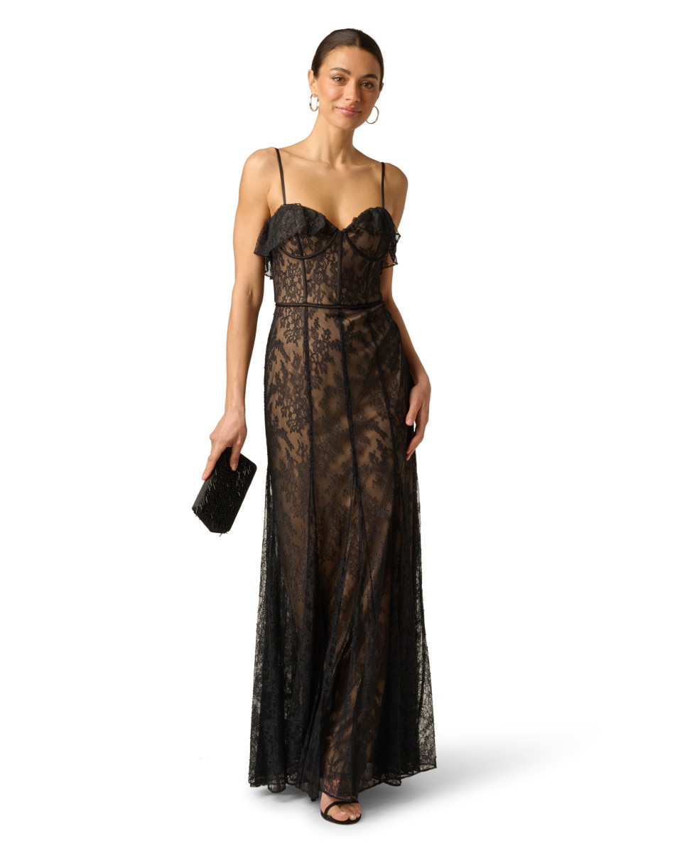 Vestido con encaje de tirantes - Adrianna Papell - Negro Negro-3