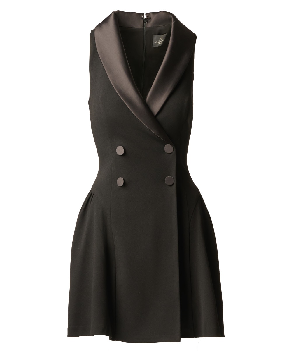 Vestido corto con escote chal y botones dobles - Adrianna Papell - Negro Negro-4