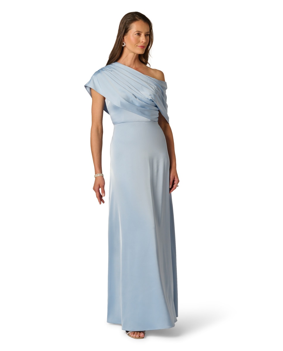 Vestido con escote asimétrico drapeado - Adrianna Papell - Azul Azul-1