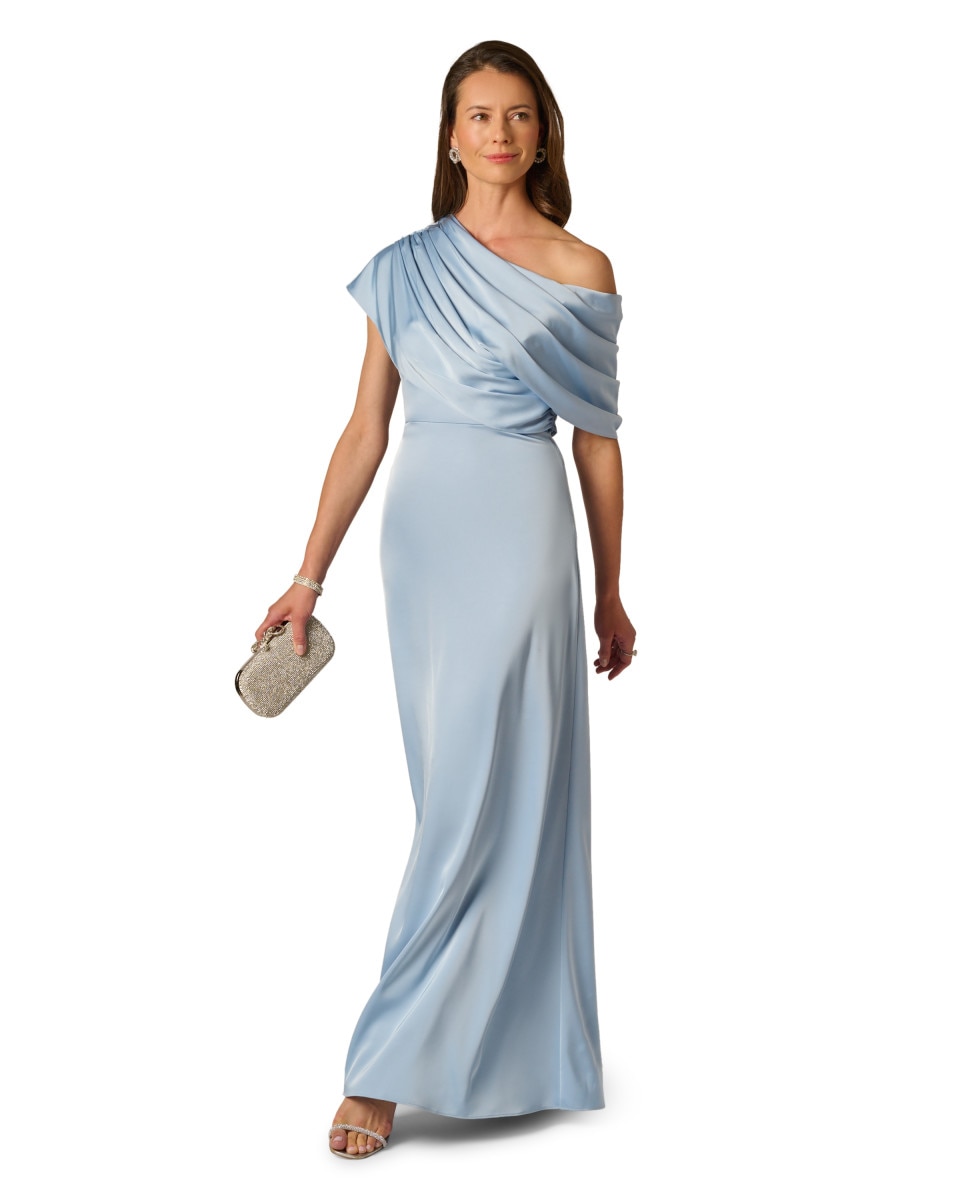 Vestido con escote asimétrico drapeado - Adrianna Papell - Azul Azul-3