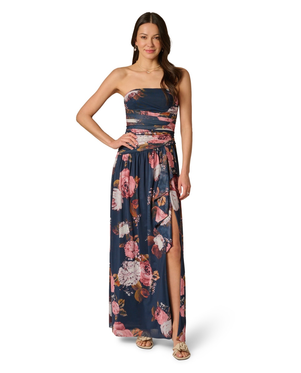 Vestido floral drappeado con escote palabra de honor - Adrianna Papell - Multicolor Multicolor-1