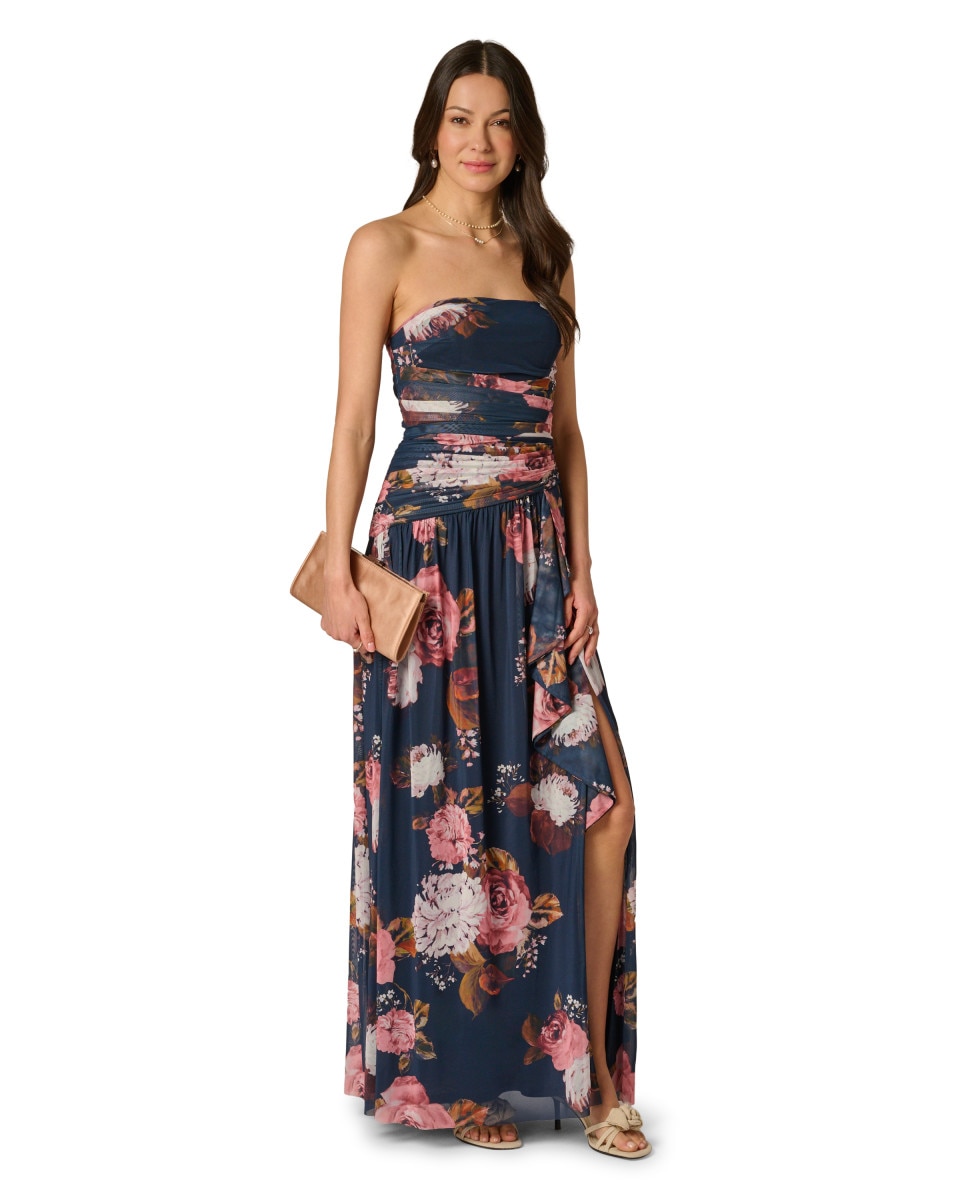 Vestido floral drappeado con escote palabra de honor - Adrianna Papell - Multicolor Multicolor-3