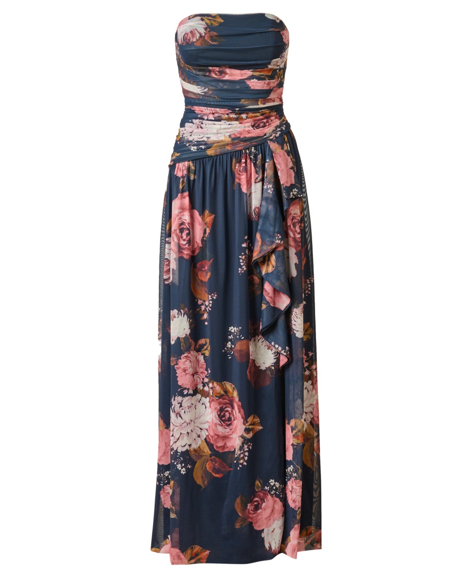 Vestido floral drappeado con escote palabra de honor - Adrianna Papell - Multicolor Multicolor-5