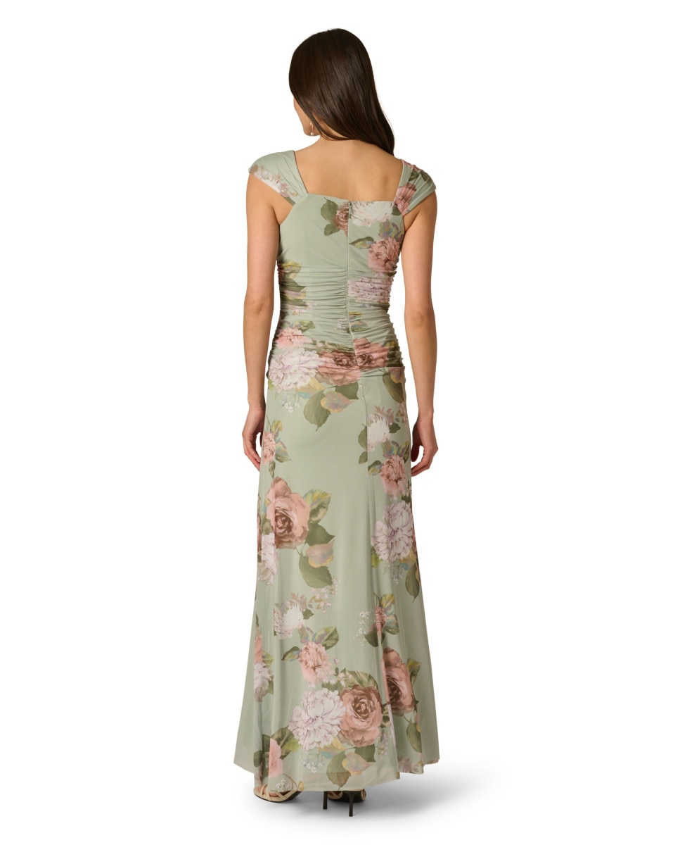 Vestido floral drapeado de tirantes - Adrianna Papell - Verde Verde-2