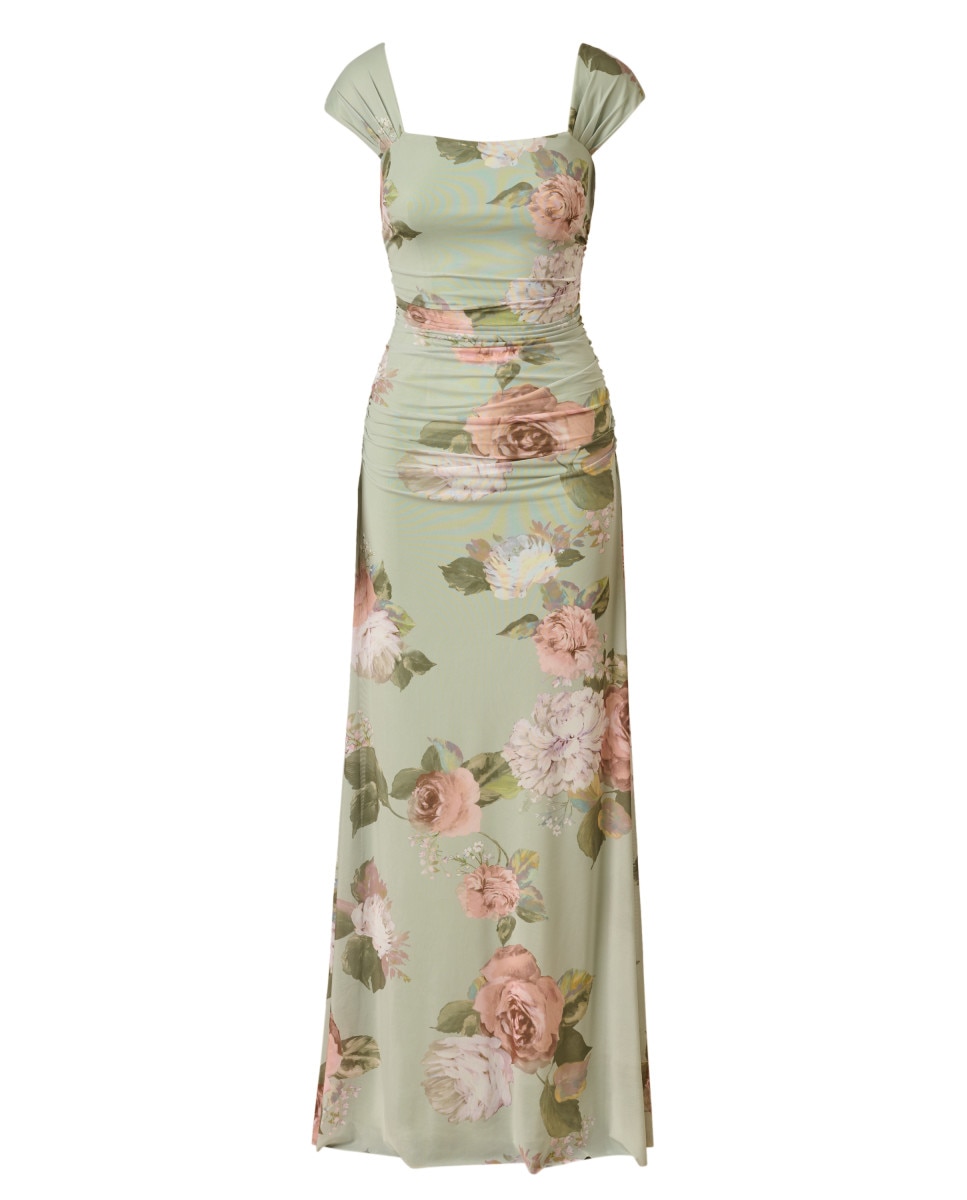 Vestido floral drapeado de tirantes - Adrianna Papell - Verde Verde-5