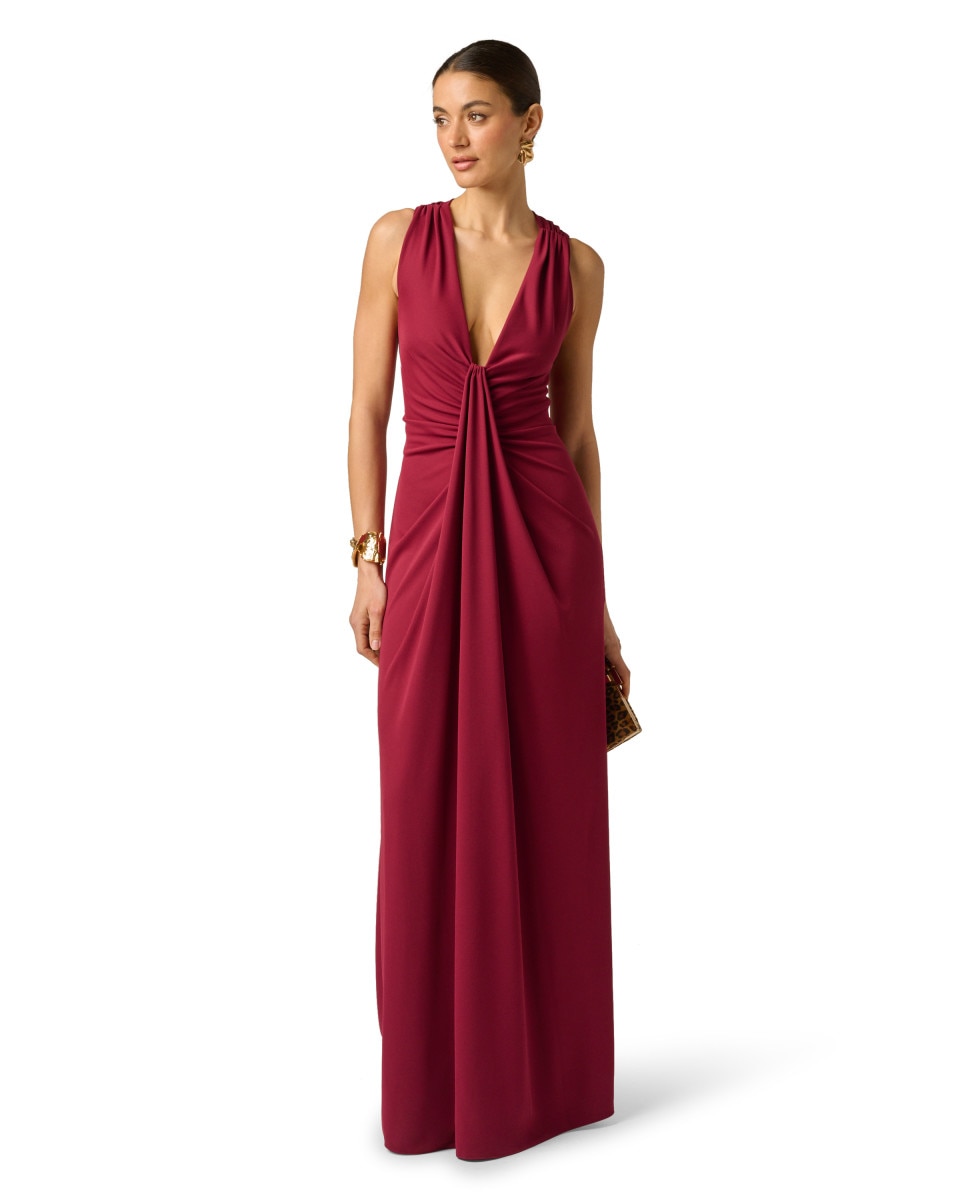 Vestido estilo griego con escote en uve sin mangas - Adrianna Papell - Rojo Rojo-3