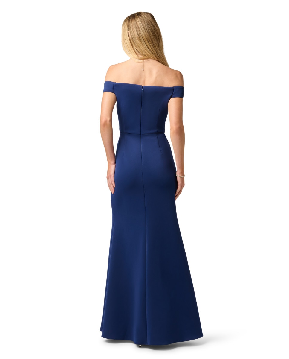 Vestido largo con escote bardot y flor - Adrianna Papell - Azul Azul-2