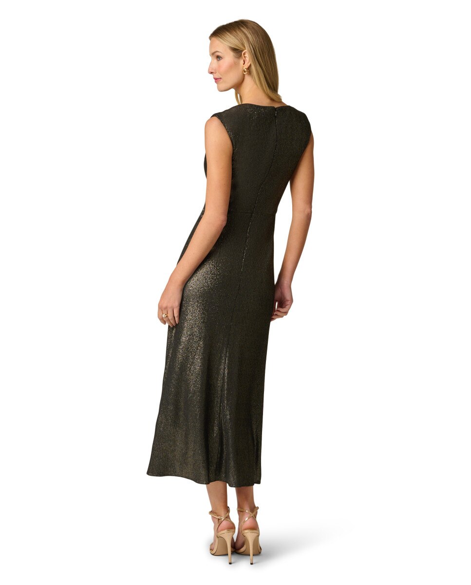 Vestido drapeado con escote pico y detalle de aro - Adrianna Papell - Negro Negro-2