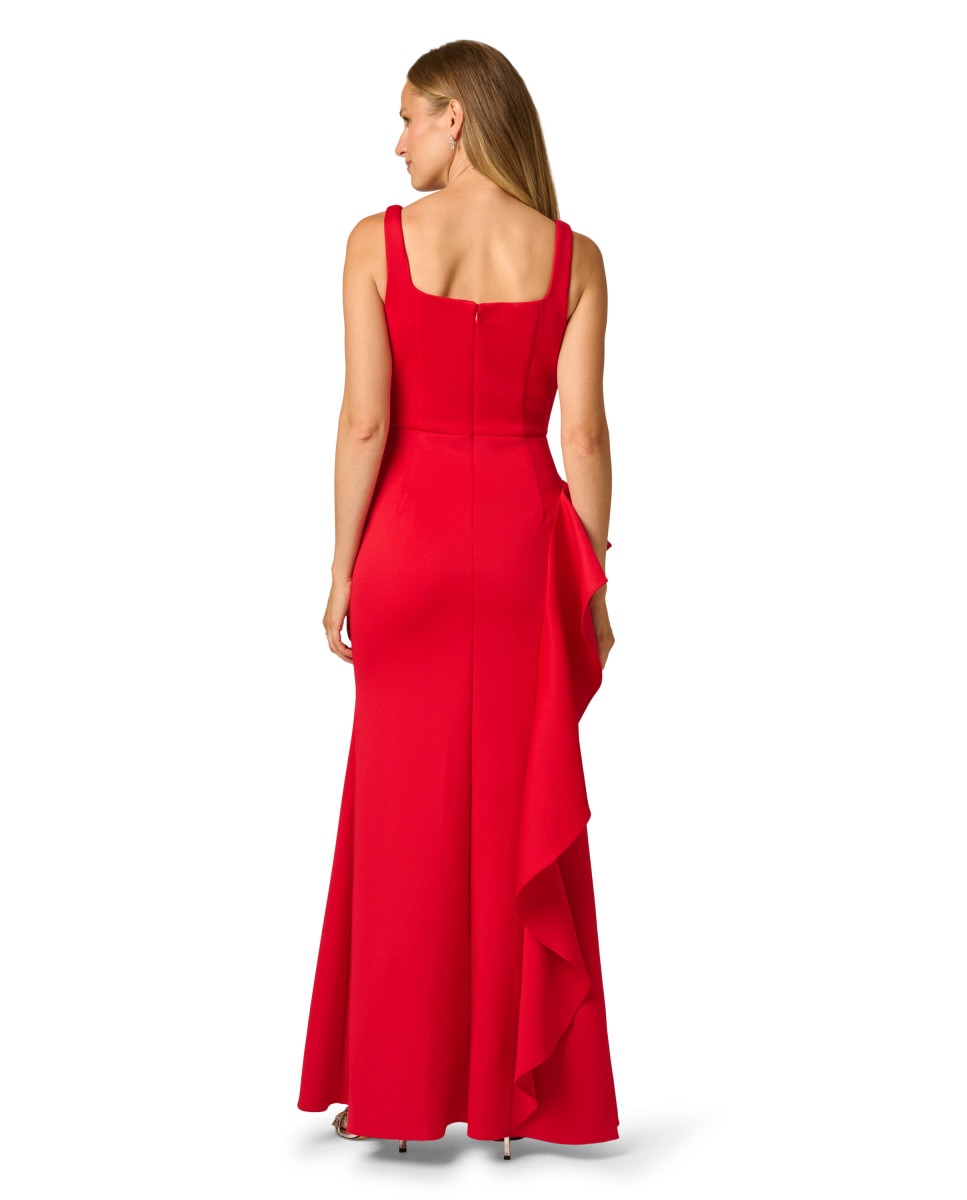 Vestido midi con volante y escote cuadrado - Adrianna Papell - Rojo Rojo-2