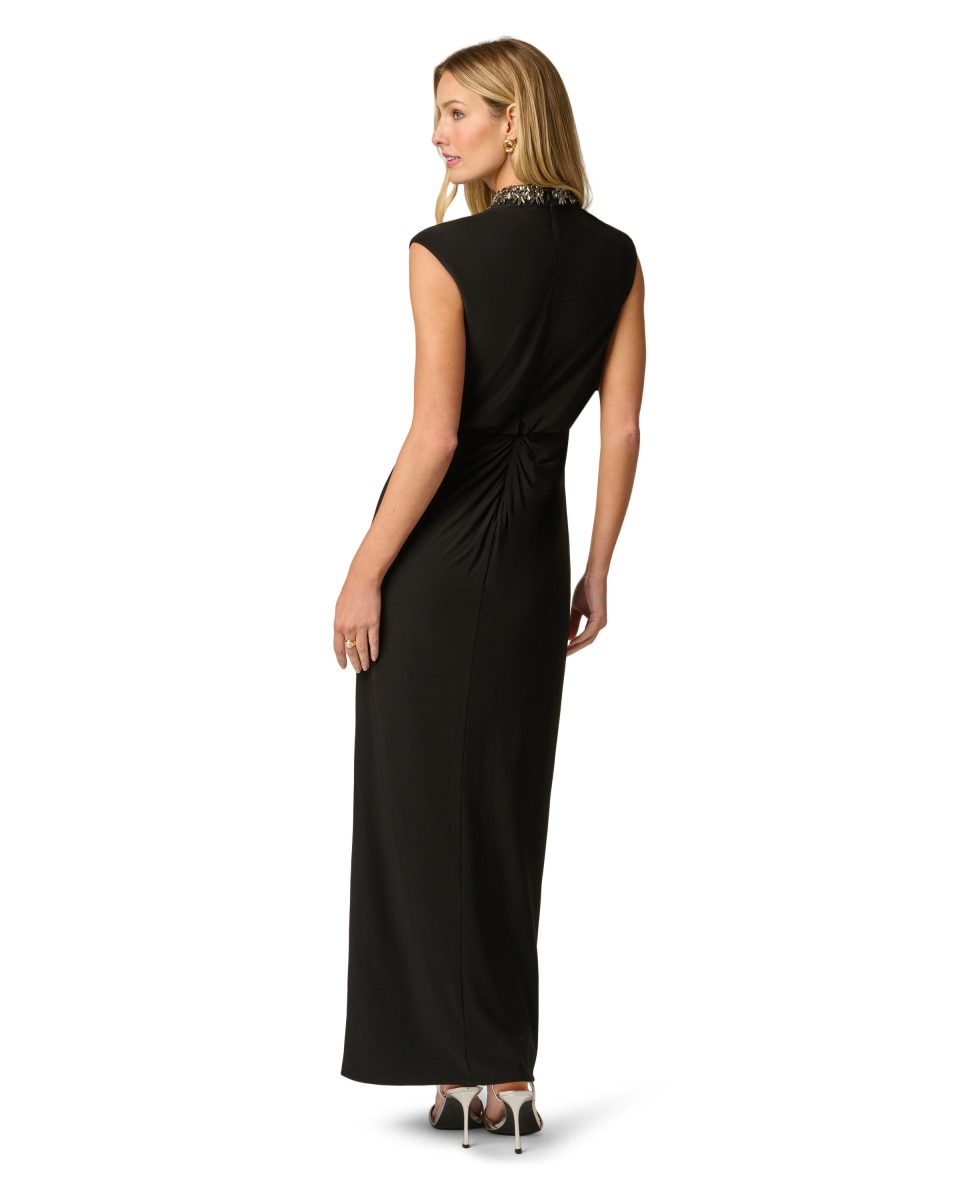 Vestido drapeado con pedrería y cuello joya - Adrianna Papell - Negro Negro-2
